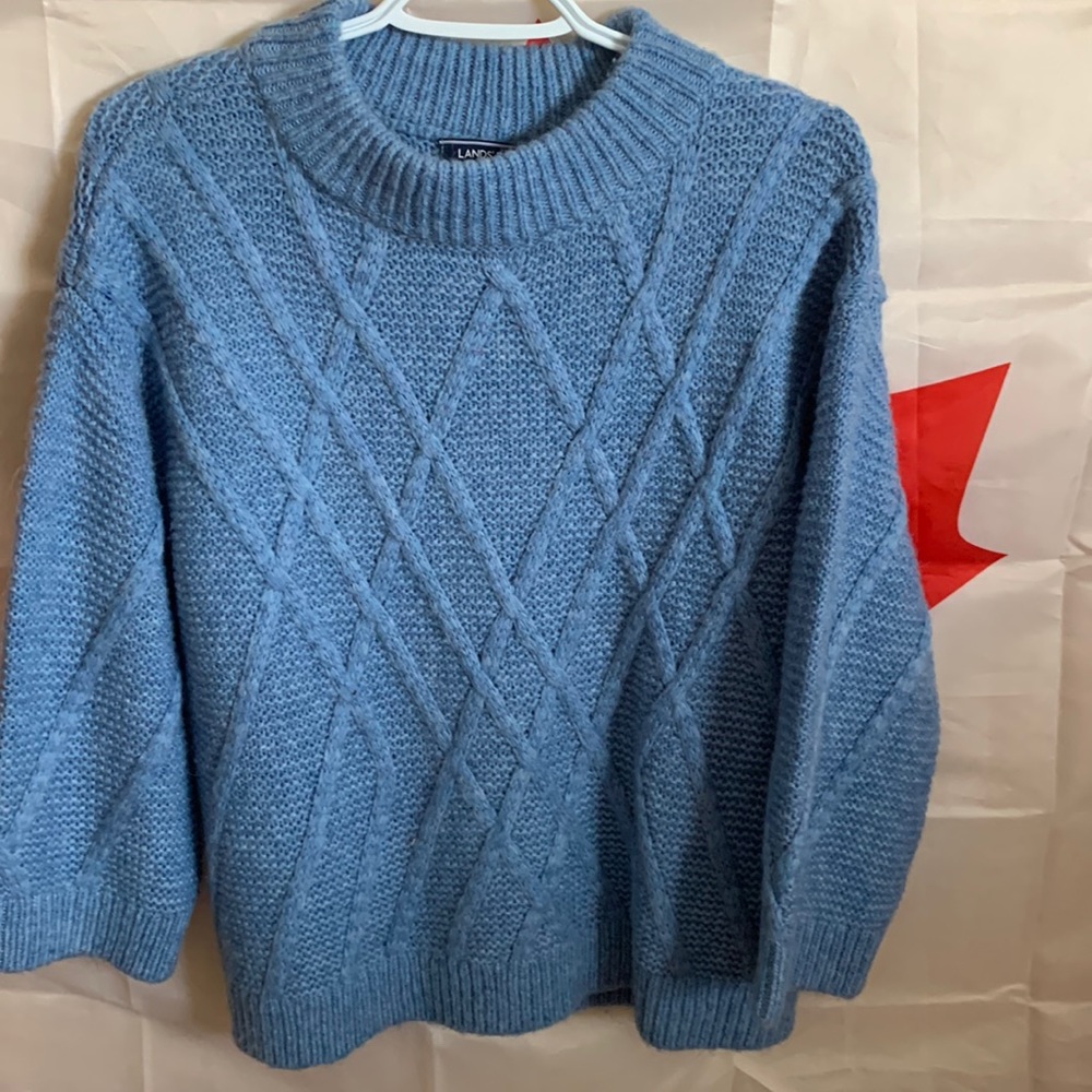 NWT Lands’ End Ladies 3/4 Sleeve Mock Neck Blue Sweater